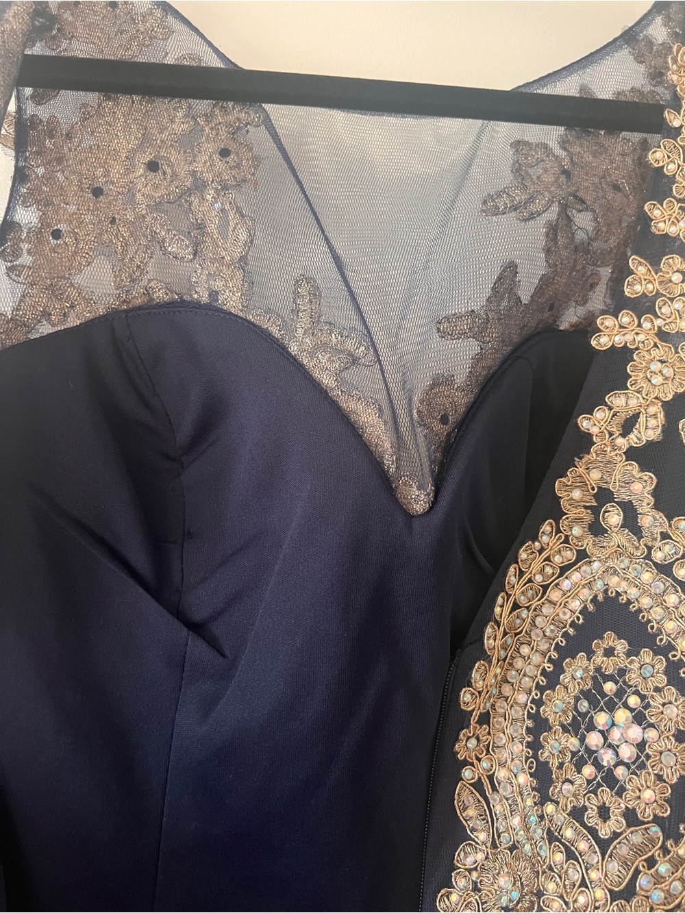 Jovani Navy Gown with Gold/silver Beaded Bodice - Picture 7 of 9